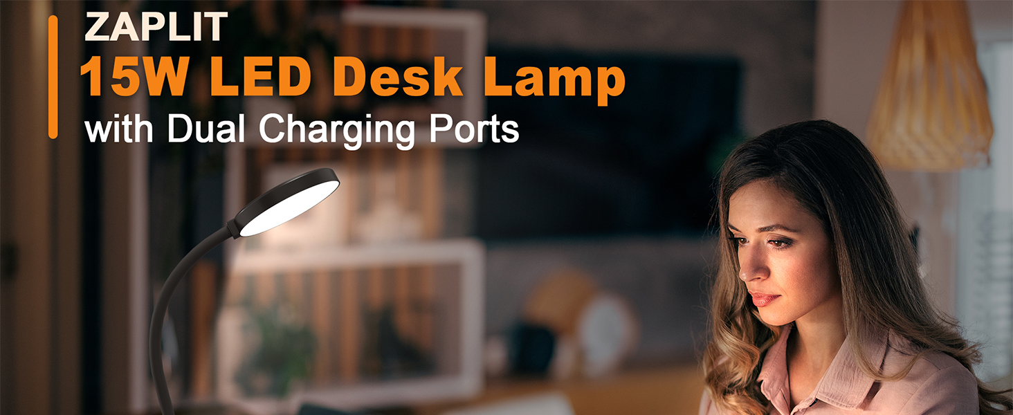 LED настільна лампа 15W з USB-A та USB-C, диммування, 3 колірні температури, 5 рівнів яскравості, таймер, гнусий 360° шийка, захист для очей, для офісу та спальні - Чорний, 3.5 дюйми