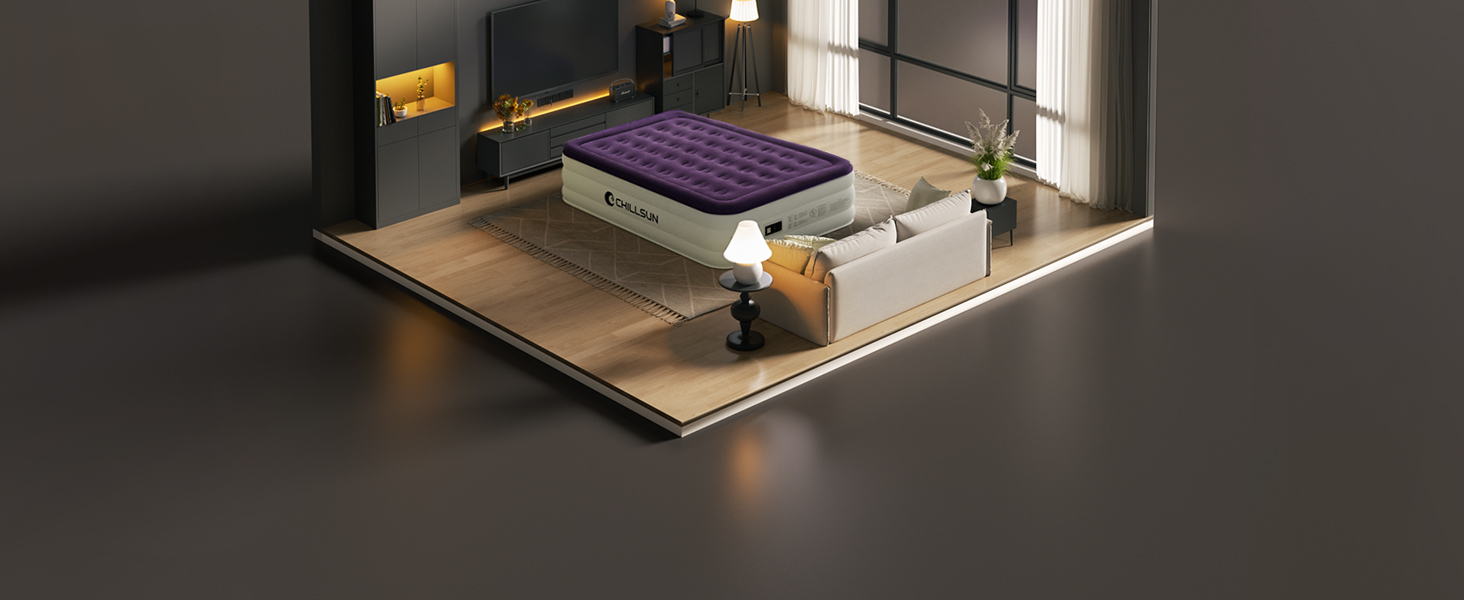 Надувний матрац CHILLSUN 190x100x40 см з вбудованим насосом. Самостійно надувний, для дому, гостей, кемпінгу та подорожей. Односпальний/Twin матрац 41 см