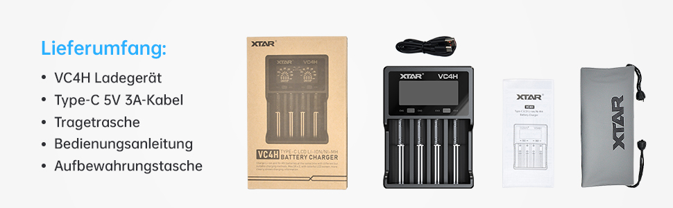 Зарядний пристрій XTAR VC4H для Li-ion/Ni-MH акумуляторів 18650/26650/AA/AAA з LCD дисплеєм та USB Type-C