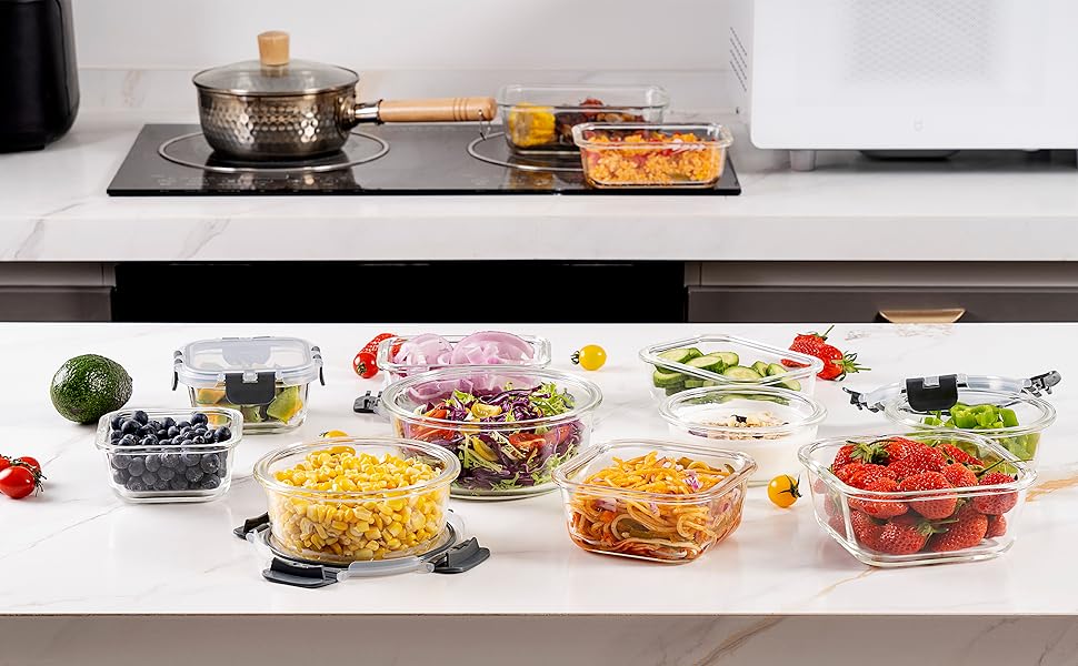 Набір контейнерів для їжі Igluu Meal Prep (12 шт.) – 1050 мл, Borosilikatglas, BPA-free, мікрохвильовка, духовка, морозильник, посудомийна машина, витікання