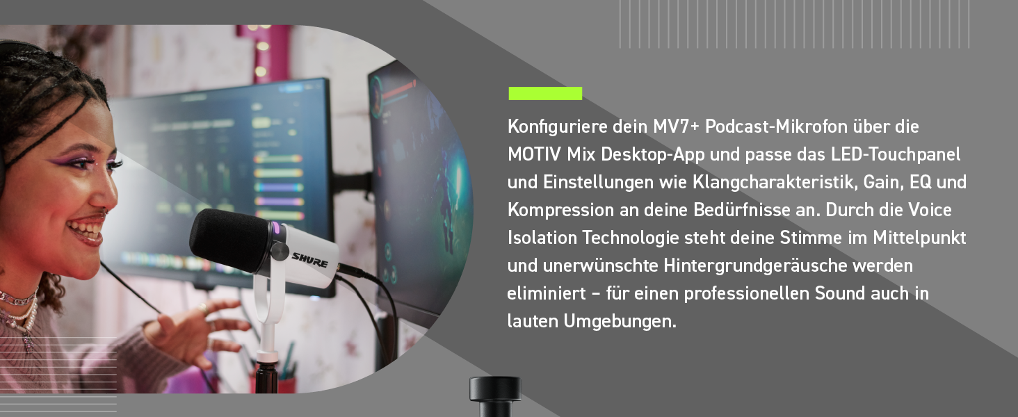Shure MV7+ Повний комплект для подкастингу: USB/XLR мікрофон, LED-сенсор, автоматичне регулювання, цифровий поп-фільтр, ефекти реверберації - Білий