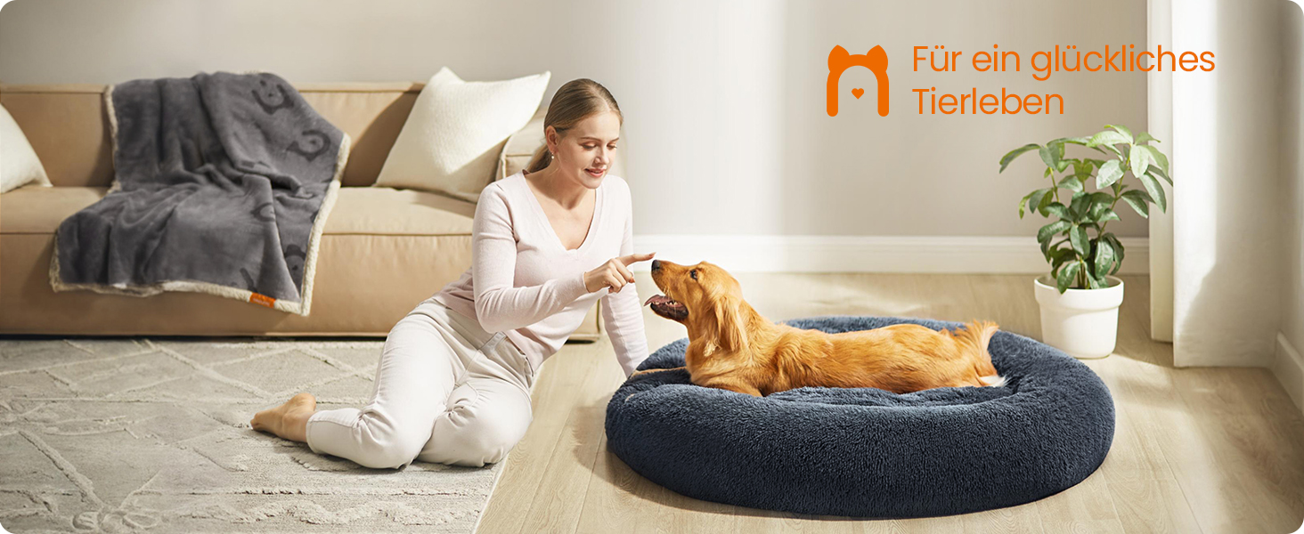 Кругле ліжко для собак та котів Feandrea, м'яке, з подушкою, 120 см, темно-сірий