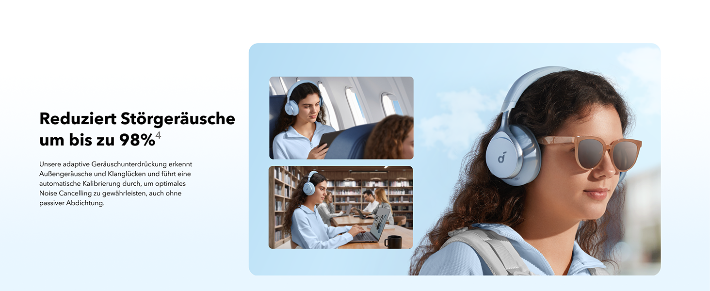 Soundcore Space One: Бездротові навушники Over-Ear Bluetooth з активним шумозаглушенням, 40 годин відтворення, Hi-Res Audio, Bluetooth 5.3 (Хimmelblau)