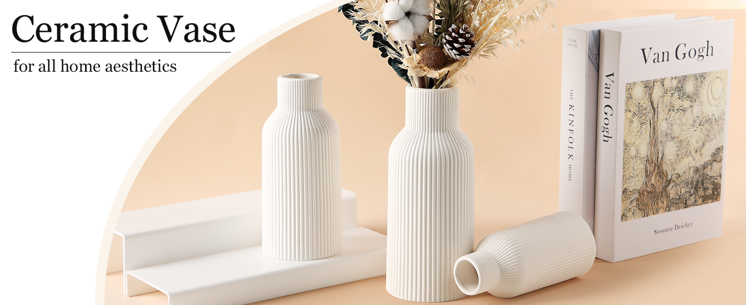 YEEBECA Modern Desk Vase - Scandinavian Style Table Decor for Pampas Grass & Flowers - Living Room Vase