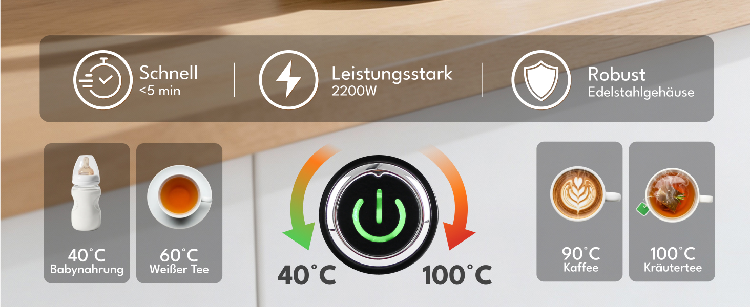 Чайник електричний LEBENLANG з нержавіючої сталі з регулюванням температури, тихий, з дисплеєм та функцією підтримання тепла - 1,7 л, 2200W, ретро без пластику