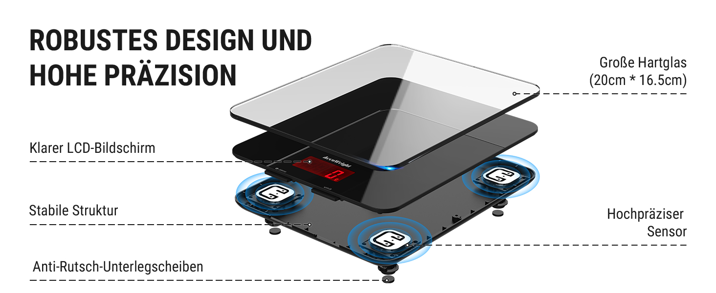 Кухонні ваги ACCUWEIGHT 5 кг з LCD-дисплеєм з міцного скла, функція тарування, ваги для листів, висока точність до 1 г, для випічки, приготування їжі, ювелірних виробів, батарейки в комплекті, автоматичне вимкнення, чорний
