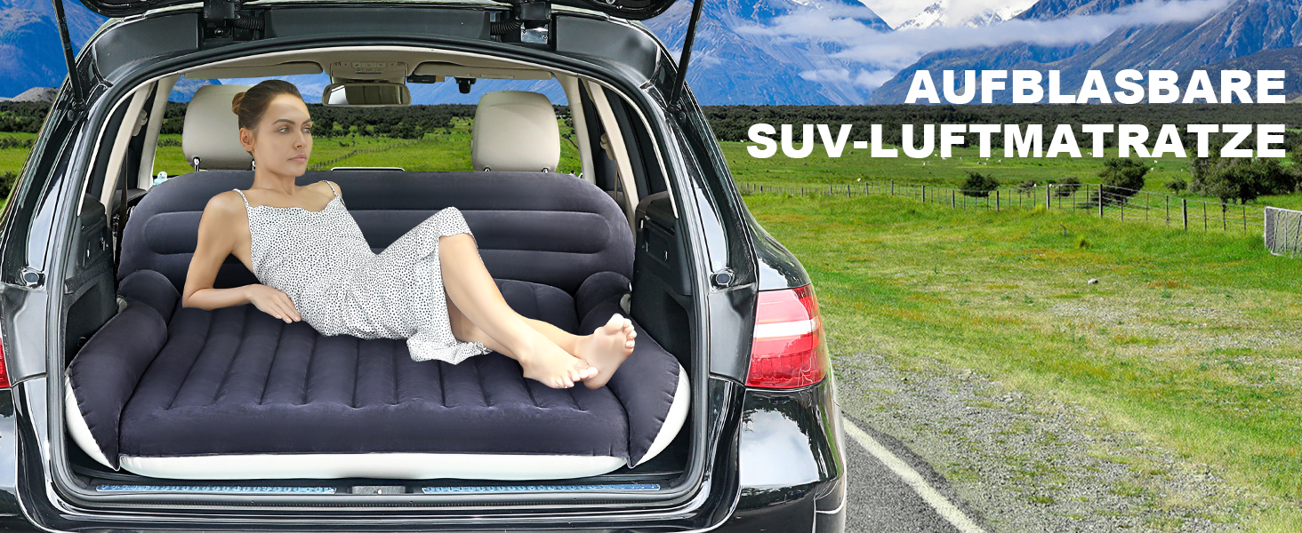 Надувний матрац SUV з 2 подушками – товстий, з фетром, для автомобіля – мобільні подорожі, кемпінг та відпочинок на природі – швидке надування та здування з електричним насосом