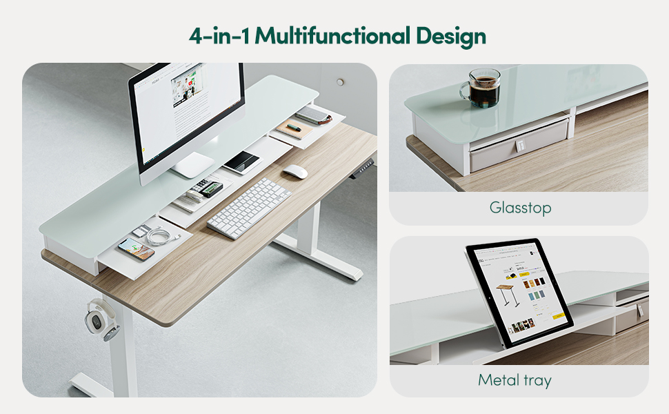 FEZIBO Electric Standing Desk with 2 Drawers - 140x60cm, Memory Control, Anti-Collision System, Light Brown Woodgrain