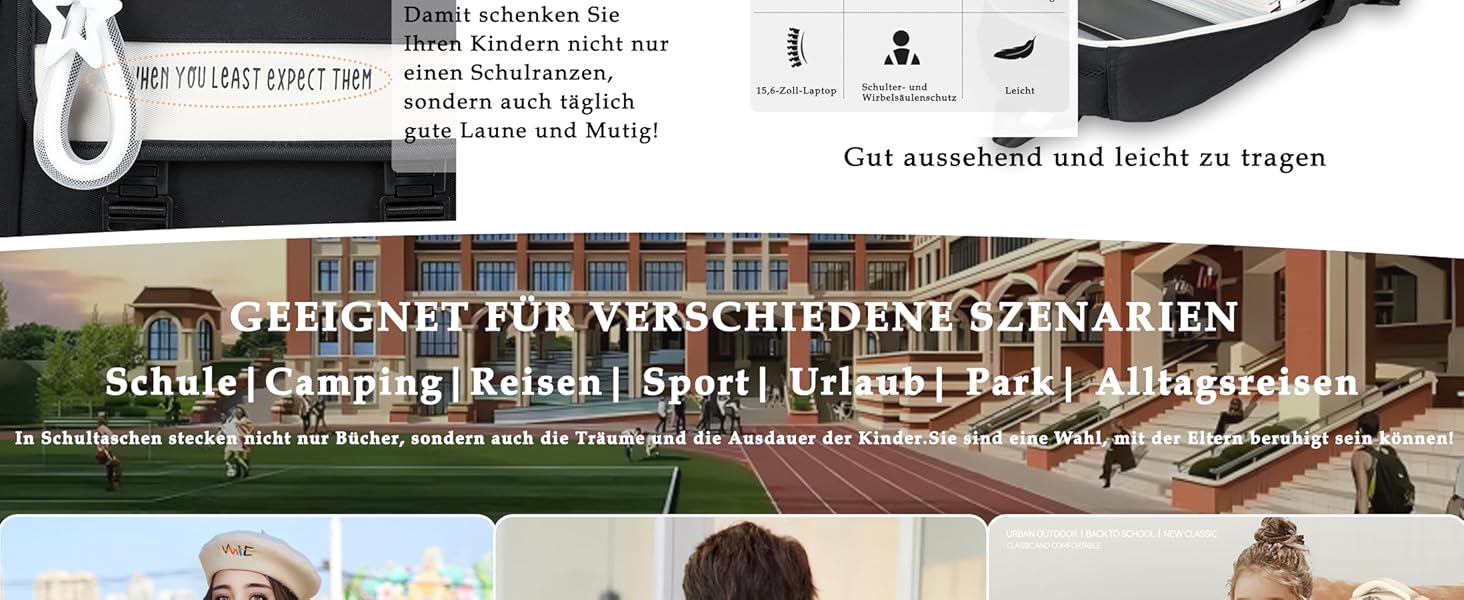 Шкільний рюкзак для підлітків дівчаток та хлопців, рюкзак у школу з багатьма кишенями, водонепроникний шкільний ранець великого розміру з відділенням для ноутбука 15,6' чорного кольору