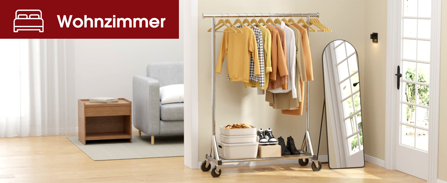 Стійка для одягу на колесах – міцна вішалка для одягу з металевої сітки, багатофункціональна стійка для гардеробу в спальню, пральню, магазин, 110 x 42 x 163.3 см, срібна