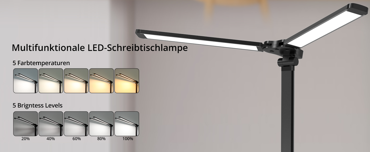 iVict LED лампа для столу з регульованими Swing Arms, 5 режимів, сенсорне керування, таймер, USB-порт, пам'ять, для дітей, білий колір