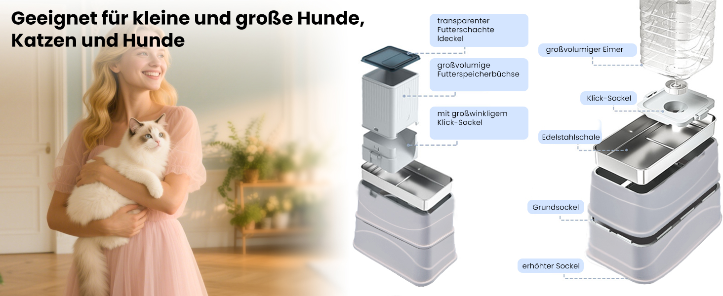 Автоматичний дозатор корму для собак 7L (2 шт.) з нержавіючою мискою, регульована висота, XXL, для великих собак та котів Maine Coon