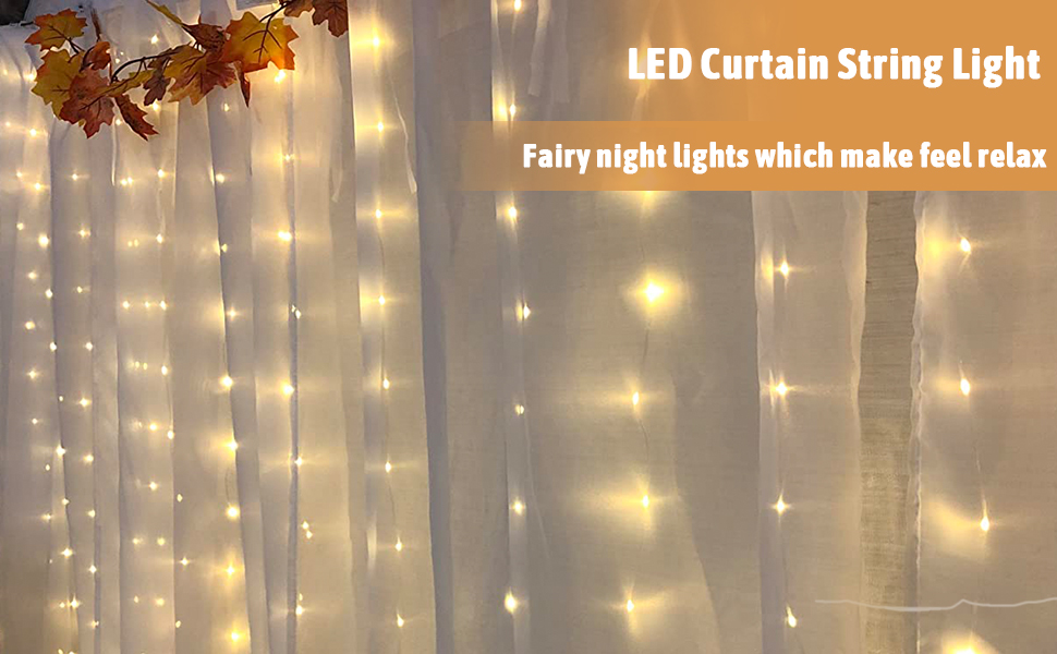 Ланцюжок світлодіодів 2x2м, 200 LED, USB, тепле біле світло для декору кімнати, вечірки, Рамадан, весілля, Різдво