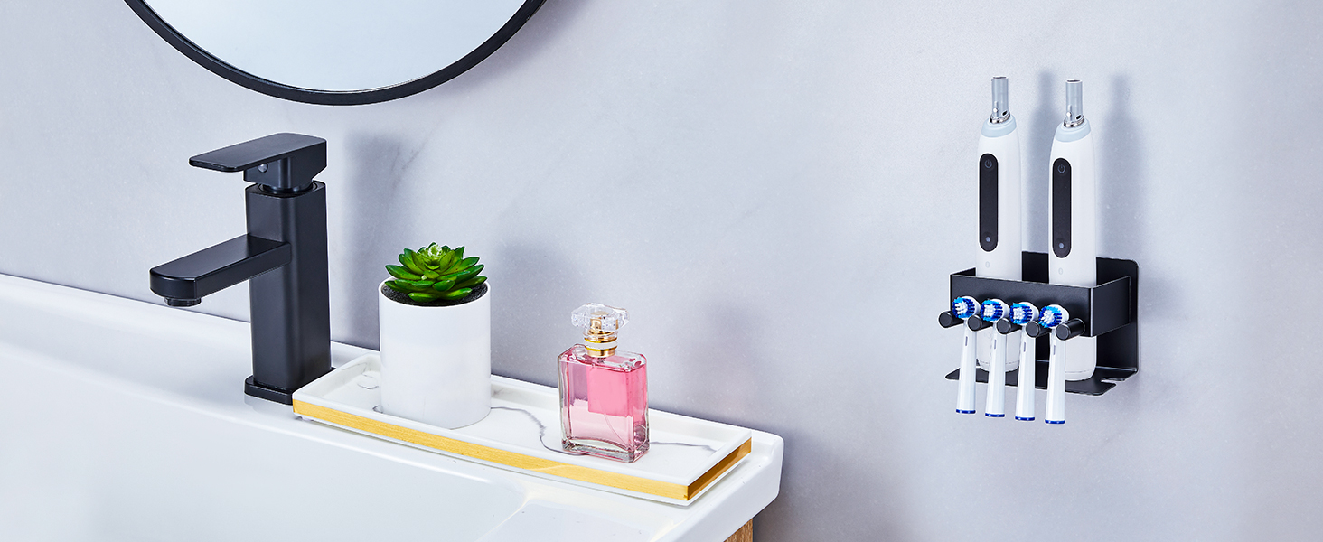 Настінний тримач для зубних щіток GGQ, для електричних та звичайних щіток, без свердління, самоклеючий, з органайзером для пасти, чорний