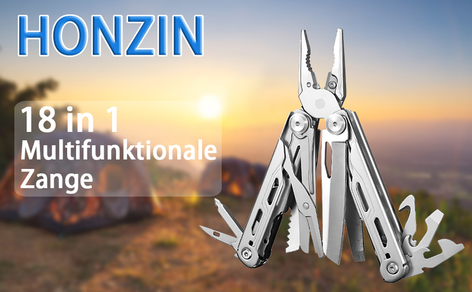 Мультитул HONZIN 18-в-1 з нержавіючої сталі для кемпінгу, з кусачками, ножицями, викруткою, відкривачкою, у чохлі з нейлону – універсальний інструмент для ремонту та виживання