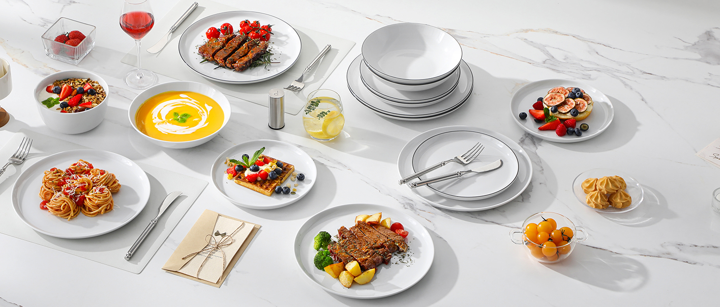 Набір посуду MALACASA LEXI 18 предметів: тарілки та миски, порцеляна, для 6 осіб, білий, сумісний з мийною машиною та мікрохвильовкою