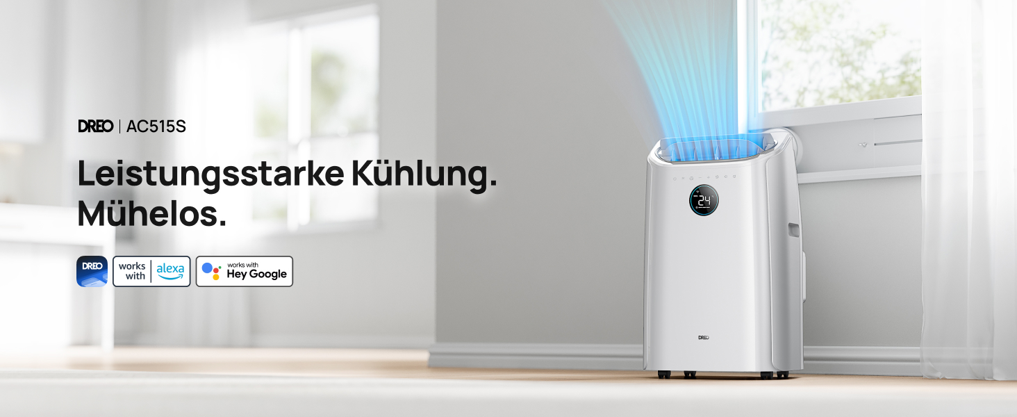 Мобільний кондиціонер Dreo 10000 BTU з охолодженням без дренажу, керуванням через додаток/голос/пульт, таймером 24 год та функцією вентилятора/зневожувача, AC515S