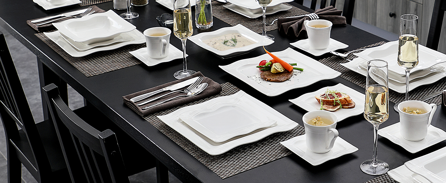 MALACASA 30-Piece Porcelain Dinnerware Set - Classic White Dinner Set with Coffee Cups, Saucers, Dessert Plates, Soup Bowls & Dinner Plates