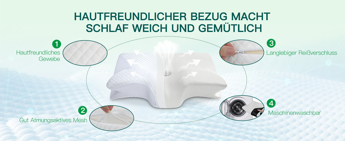 Подушка для шиї та голови 2 в 1 з ефектом пам'яті (Memory Foam), 60x40x12/14 см, біла