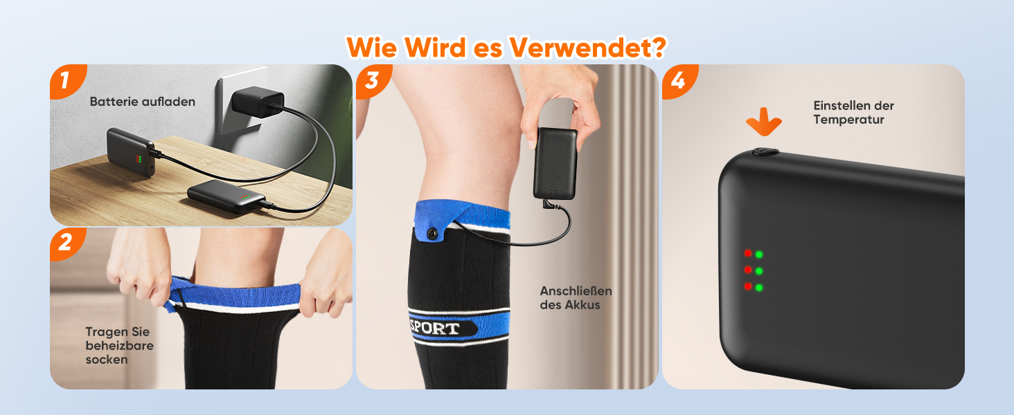 Гріючі шкарпетки 2026 Upgraded з акумулятором 5000mAh*2, 3 режими нагріву, 360° обігрів, для жінок та чоловіків, для катання на лижах, полювання, походів, миючіся, універсальний розмір, блакитні