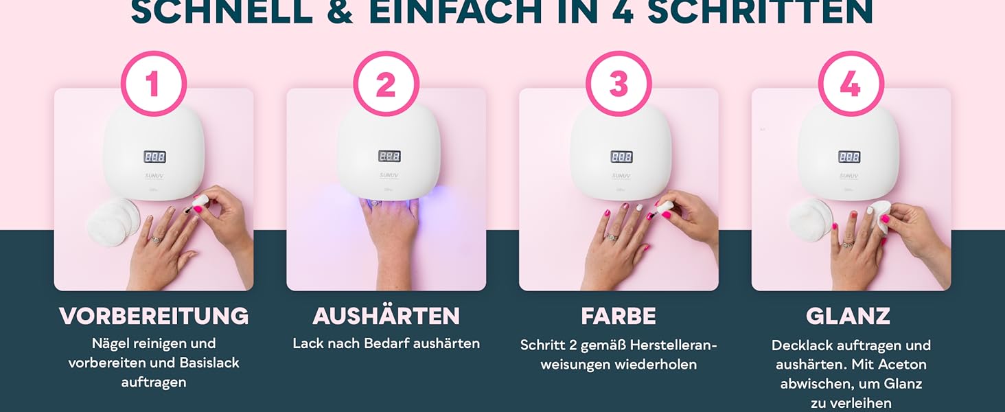 Лампа SUNUV для гель-лаку UV LED, сушарка для нігтів з 4 таймерами, LCD дисплеєм, інфрачервовим сенсором та подвійною швидкістю сушіння, колір Rose (чорний)