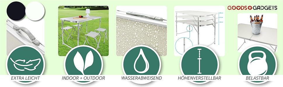 Складаний багатофункціональний стіл для кемпінгу, ринку, саду: 120 x 60 см (Чорний)