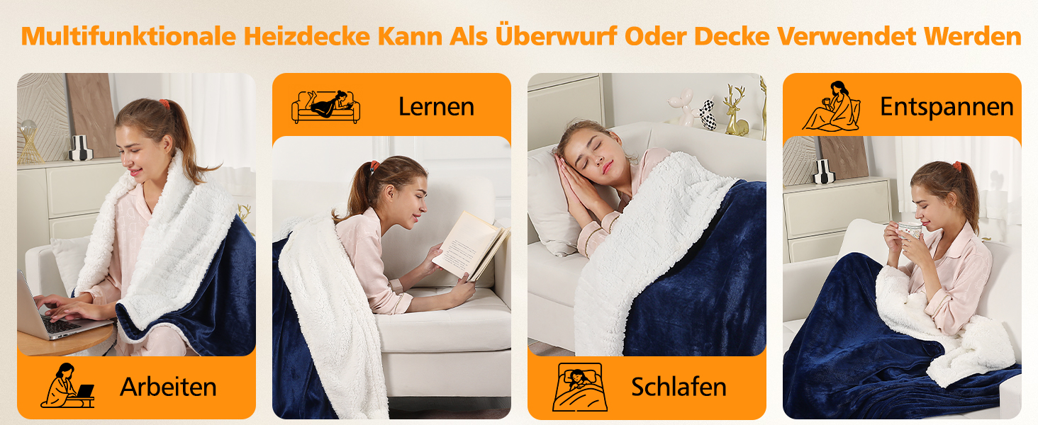 Електрична ковдра OneAmg з таймером та пультом керування, 155x180 см, 6 режимів нагріву, блакитна