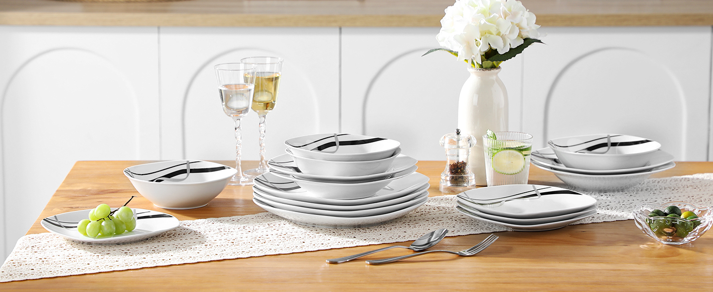 Набір посуду VEWEET FIONA 24 шт. для 6 осіб: 6 тарілок, 6 десертних тарілок, 6 супових тарілок, 6 мисок