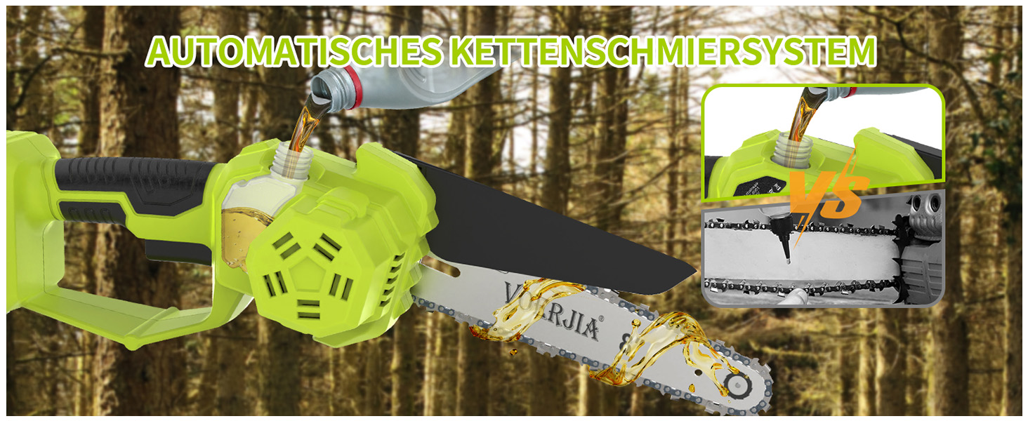 Акумуляторна висоторіз Kettensäge 2-в-1, 6/8 футів, телескопічна штанга, 2x4.0Ah акумулятор, автоматичне змащення, швидка заміна насадок, для обрізки дерев у саду