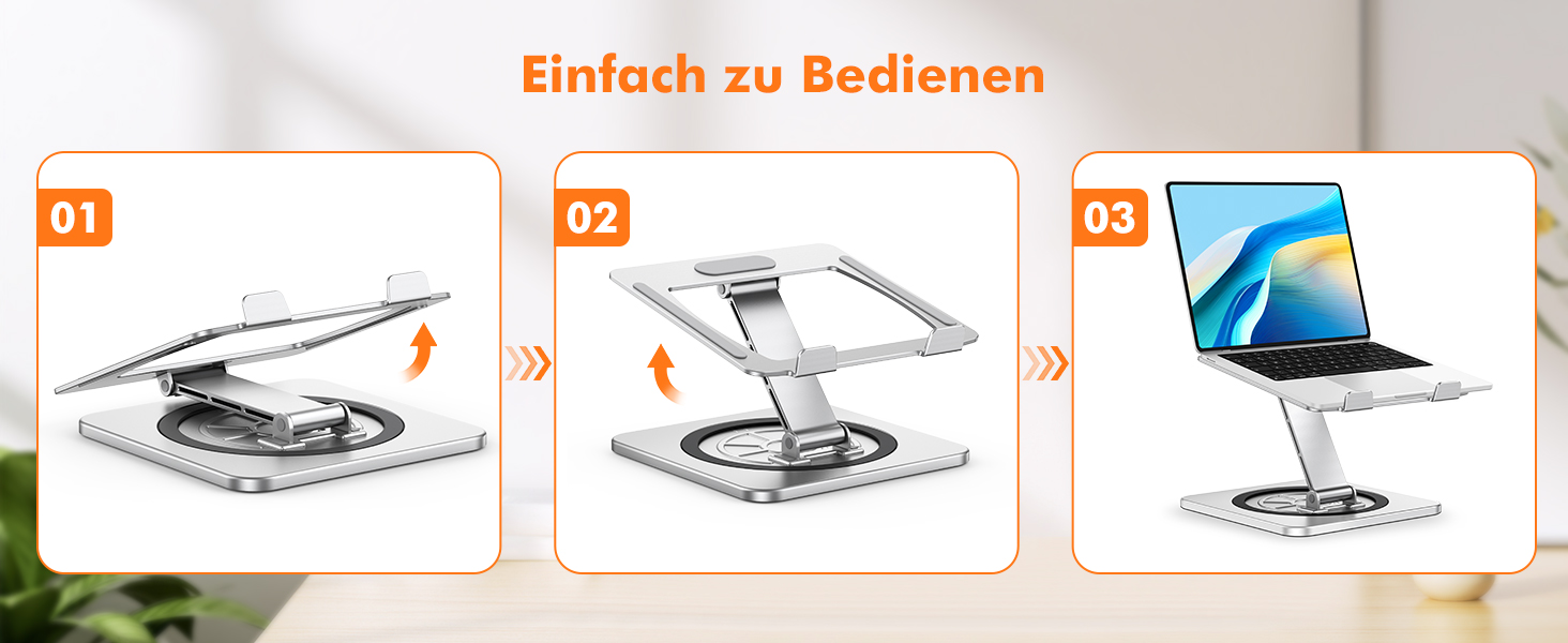 Підставка для ноутбука з поворотним столом 360°, регульована, алюміній, ергономічна, з вентилятором, складна, для MacBook Air/Pro (10-16')