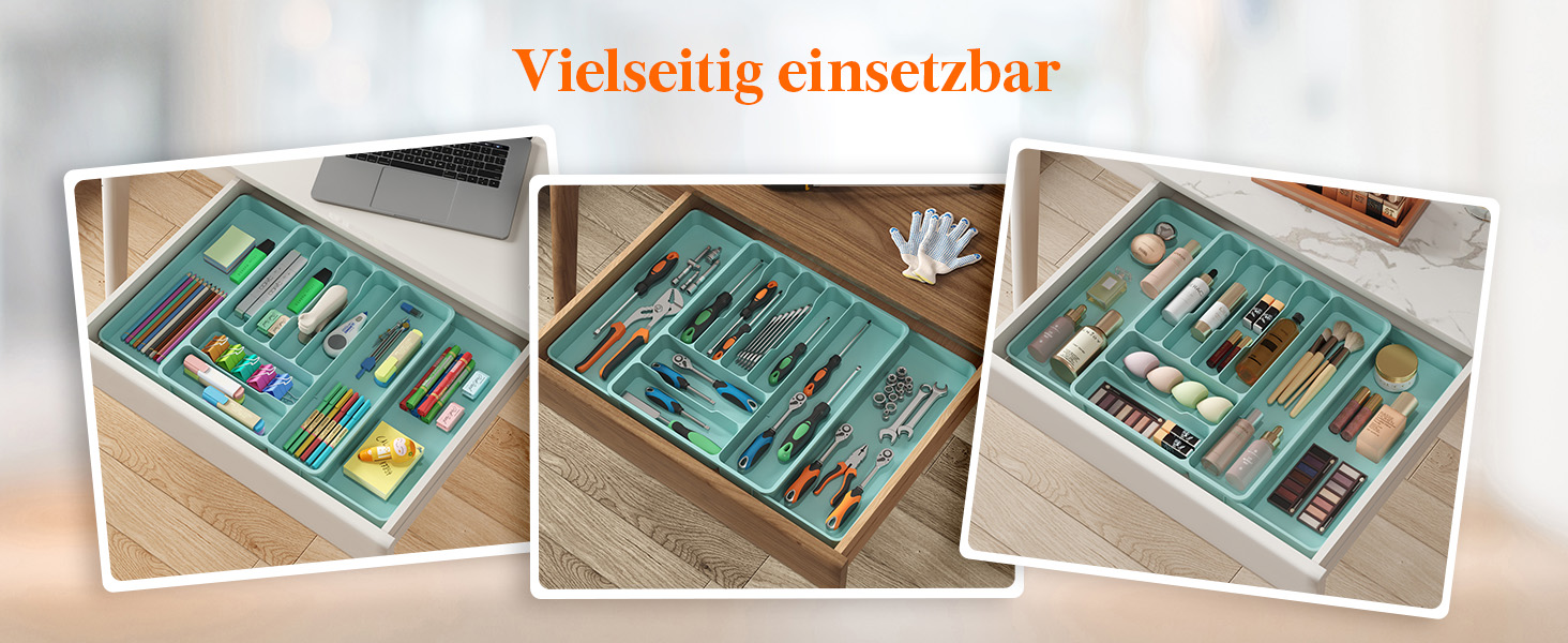 Органайзер для столових приборів Lifewit в шухляду, розширюваний, з відділенням для ножів (40 см, бірюзовий)