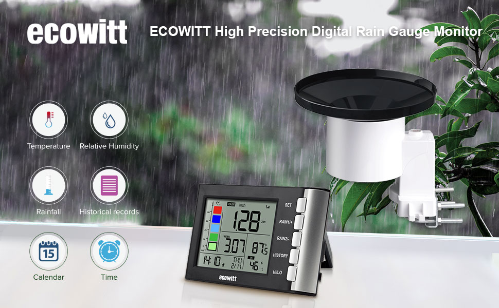 ECOWITT цифровий бездротовий дощомір 3-в-1 з метеостанцією, термометром і гігрометром для саду WH5360