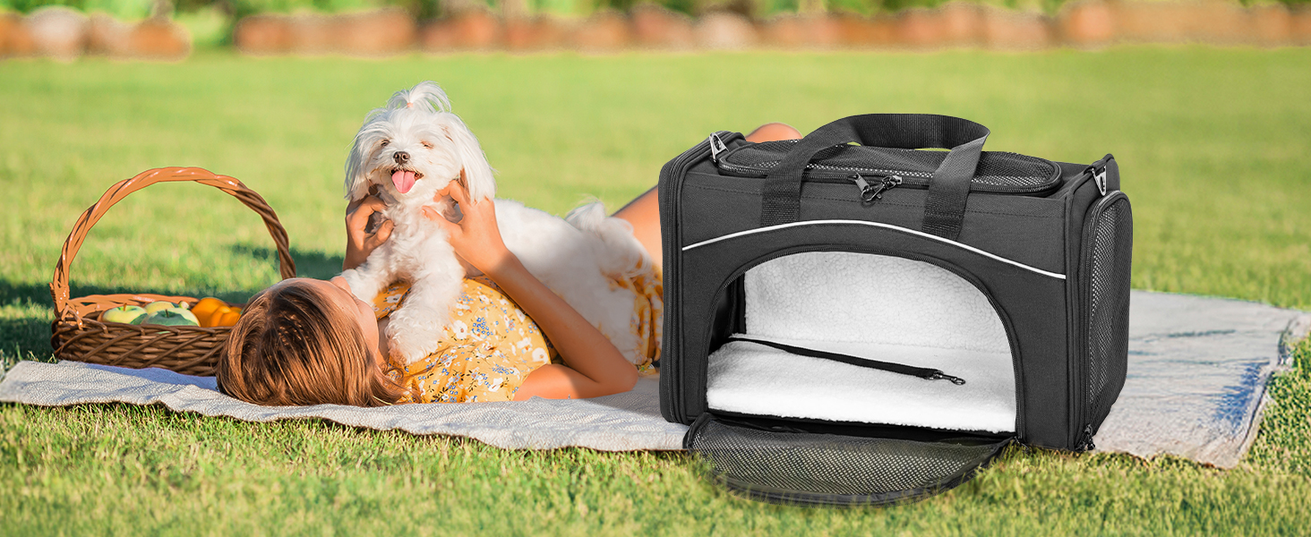 Транспортна сумка для кота та собаки Petsfit | Авіапереліт, авто та поїзд | Чорний, середній
