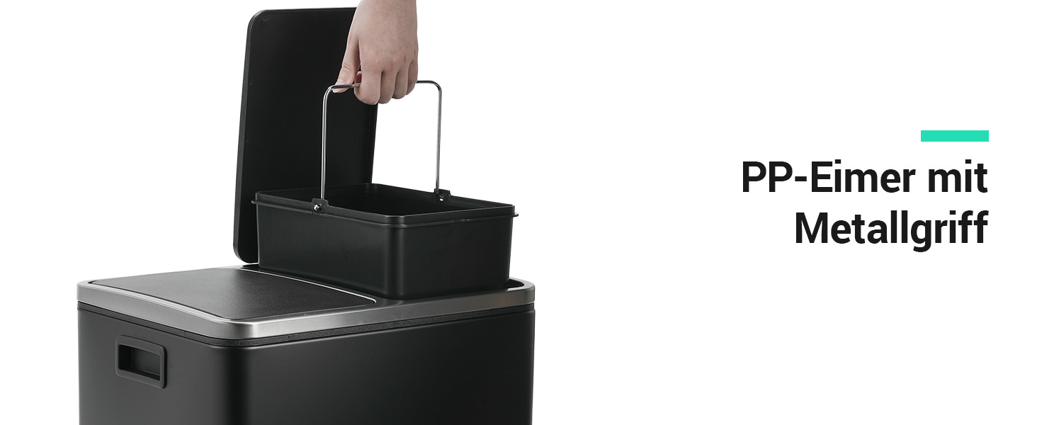 Відро для сміття LIFERUN з двома відсіками, 2 x 15 літрів, металеве, з м'яким закриттям кришки, знімний внутрішній відро, ручки, відро з педаллю, для квартири, маленької сім'ї (Чорний)