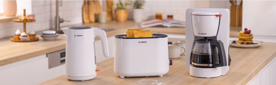 Тостер Bosch Kompakt MyMoment TAT2M121: 800 Вт, підставка для тостів, розморожування, Lift, центрування, для 2 тостів, білий матовий