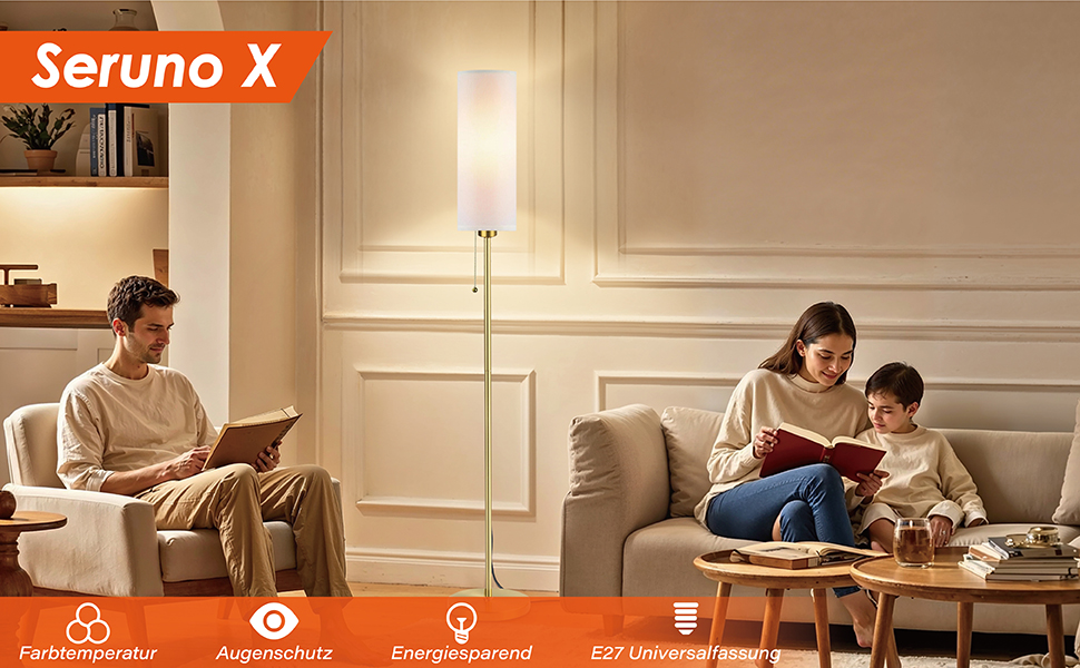 Стійка лампа Seruno X для вітальні, сіра, з 3 колірними температурами, 9W LED, сучасний дизайн з золотим масивним стійкою, вимикач на шнурі, торшер для вітальні, спальні, офісу