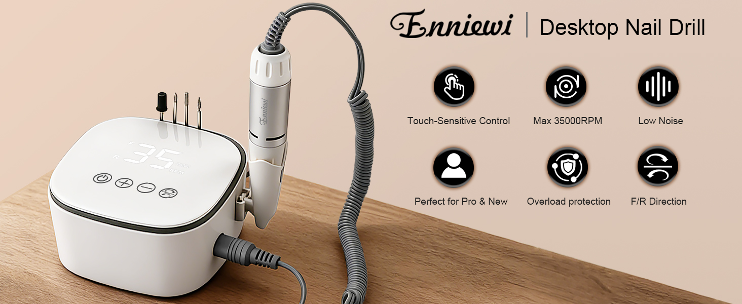 Електричний фрезер для нігтів Nagelfräser 35000 об/хв з LED дисплеєм, 35W, для манікюру та педикюру, білий