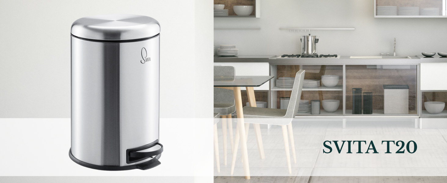 Сміттєвий бак SVITA T20 з нержавіючої сталі, 20 літрів, з педаллю, срібний колір. Підійде для кухні.