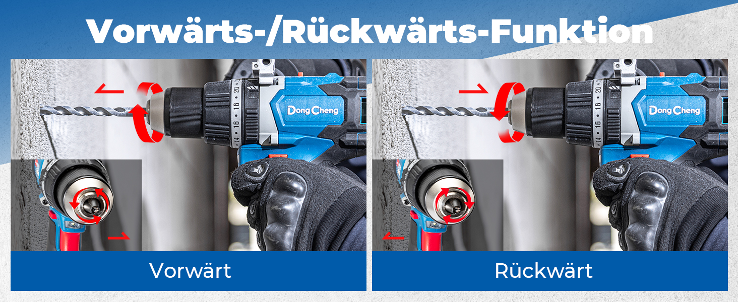Акумуляторний ударний дриль-шуруповерт DongCheng 18V (2x2.0 Ah), 20+1+1 ступенів моменту, 13 мм патрон, 19-ти частинний набір з аксесуарами (120Nm)