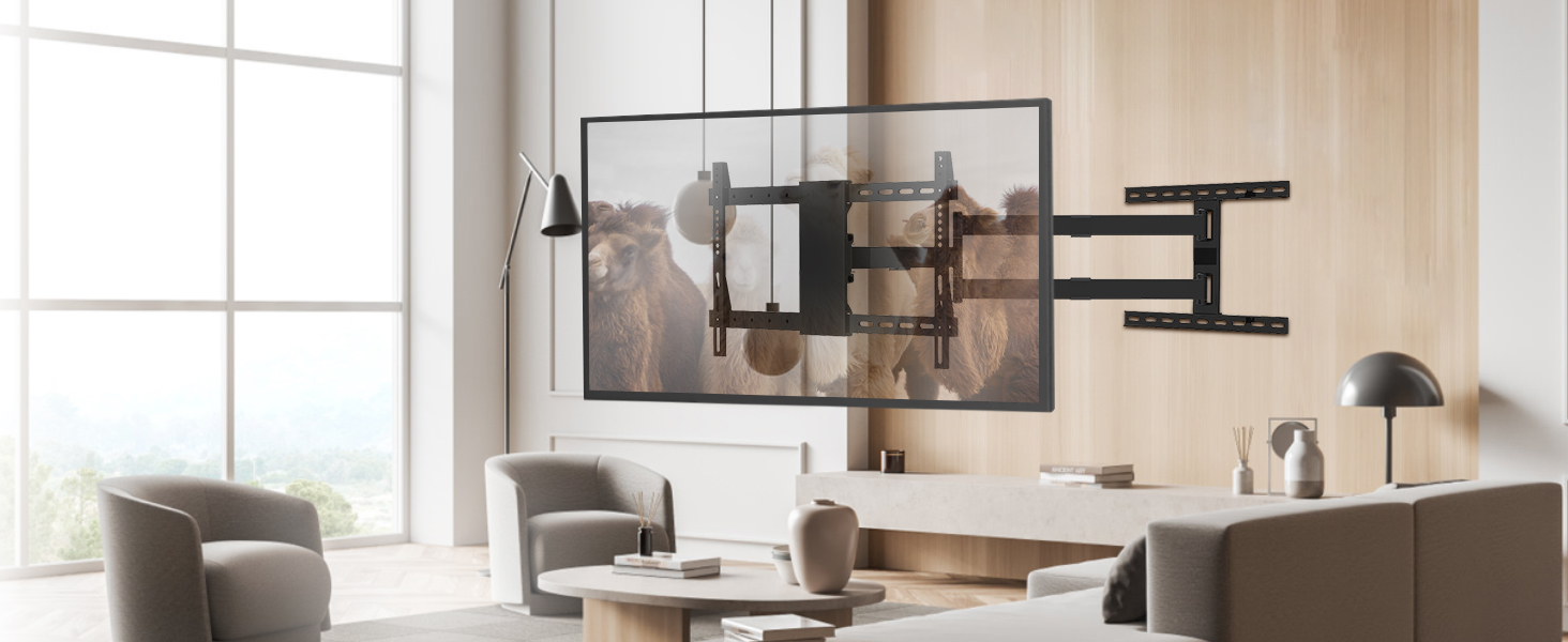 Настінний кріплення для телевізора з довгим шарнірним кріпленням, нахилом, поворотом та обертанням, висувним, для LCD/LED/OLED телевізорів 32-80 дюймів, 50 кг, VESA 600x400 мм