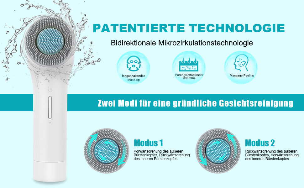Електрична щітка для очищення обличчя MYCARBON IPX7, водонепроникна, USB, 2500mAh, 2 насадки 360°, для всіх типів шкіри, ексфоліація, глибоке очищення