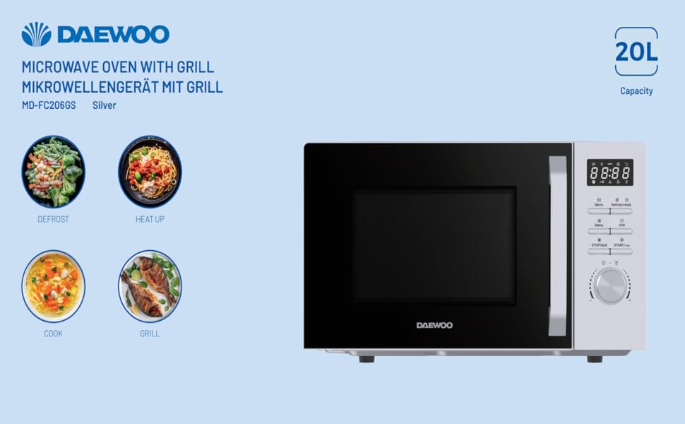 Мікрохвильова піч Daewoo MD-FC206SB 20L, 700W, з грилем, срібна
