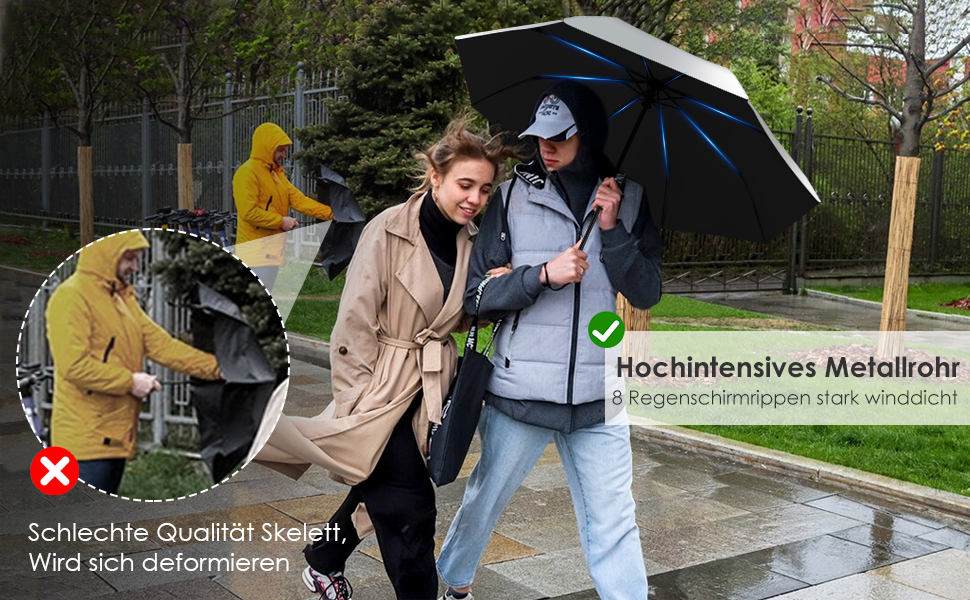 Зонт від сонця та дощу, 46 дюймів (117 см), 8-ми рифлений, вітростійкий, автоматичний, для чоловіків та жінок, срібно-чорний