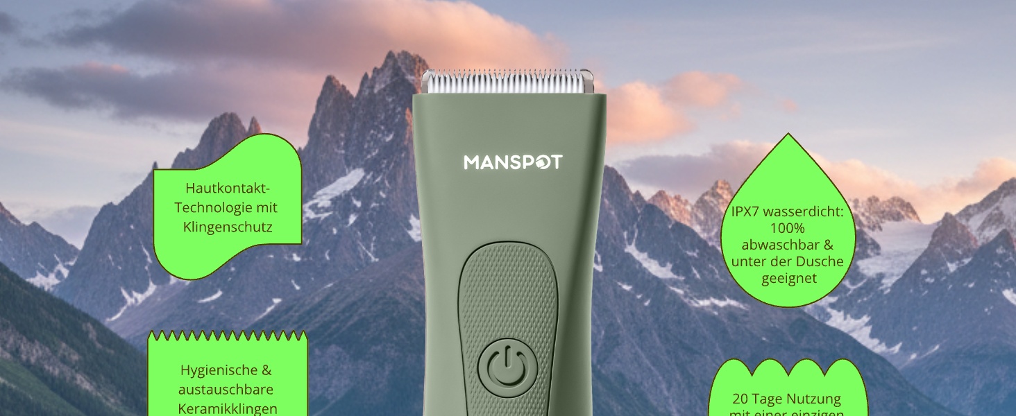 Триммер для тіла MANSPOT Intimrasierer для чоловіків, водонепроникний, з 4 насадками для інтимної зони, грудей, ніг та пахв – для сухого та вологого гоління