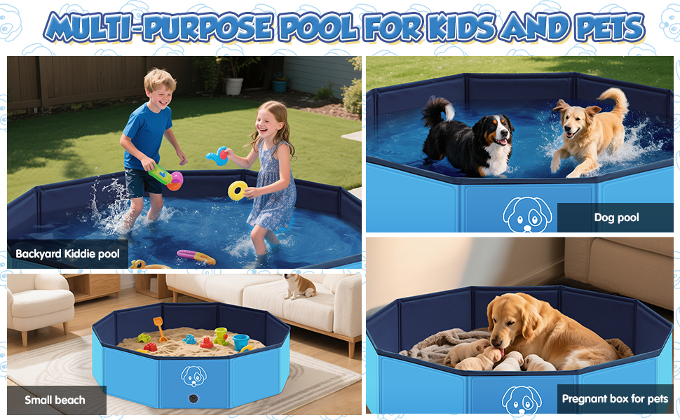 Басейн для собак великих і малих порід з антиковзкого ПВХ, складаний - легко миється. Плавальне озеро для собак на відкритий простір, у подорожі, у сад (120 * 30 см)