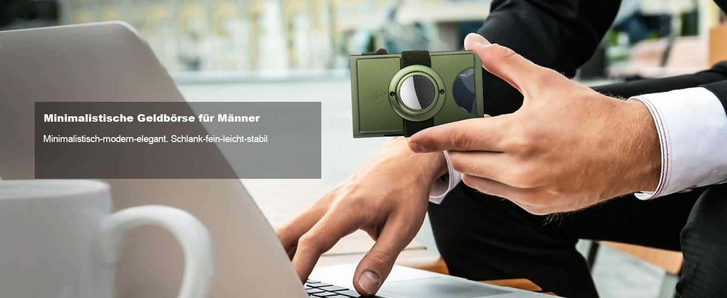 Чоловічий гаманець TOYFID з відділом для AirTag, 12 слотів для карток, відділення для паперових грошей, RFID захист, швидкий доступ до карток, алюміній, зелений з кишеню для AirTag