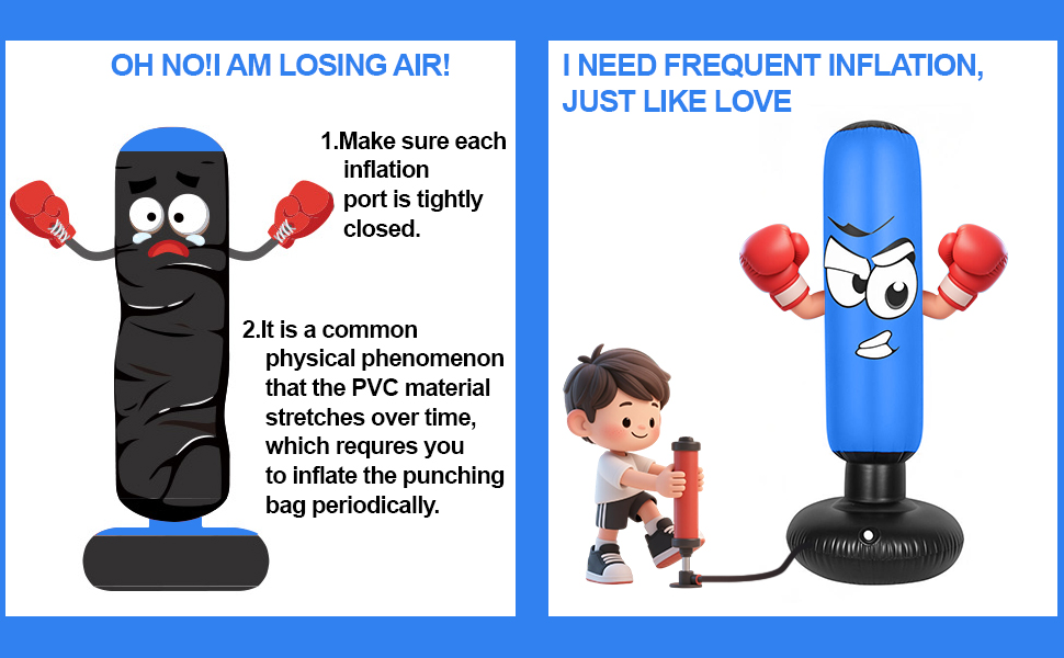 Дитячий боксерський мішок 160 см з рукавичками та насосом, надувний, для занять карате та тхеквондо, ідеальний подарунок для дітей від 6 років (Блакитний)