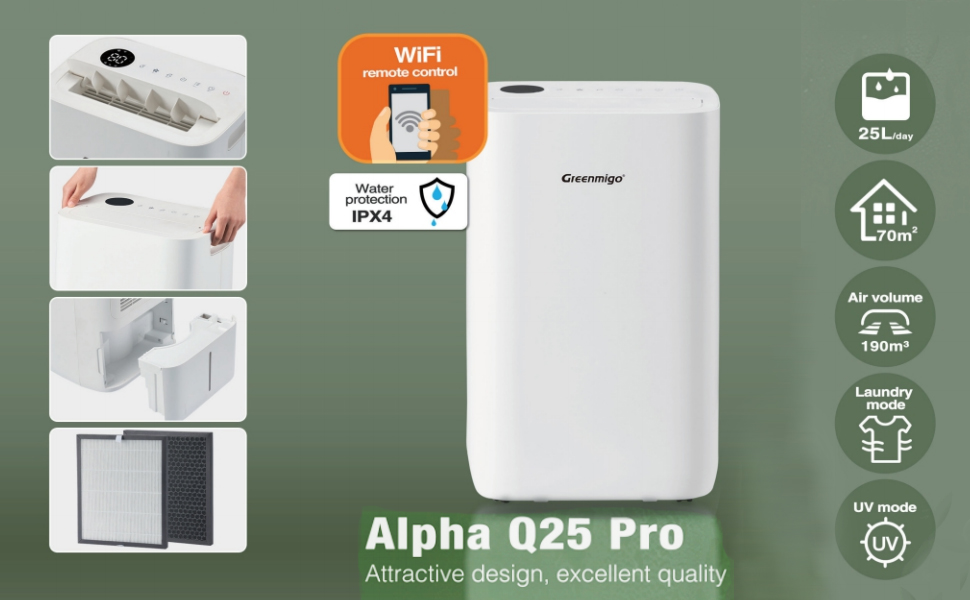Зволожувач повітря Greenmigo 13л/24г - електричний, для дому, 50м², тихий, з функцією очищення повітря, проти вологи та плісняви