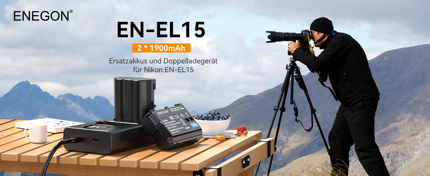 Акумулятори EN-EL15 (2 шт) та зарядний пристрій Dual LED USB для Nikon Z6, Z7, Z8, D7500, D7000, D850 та ін.
