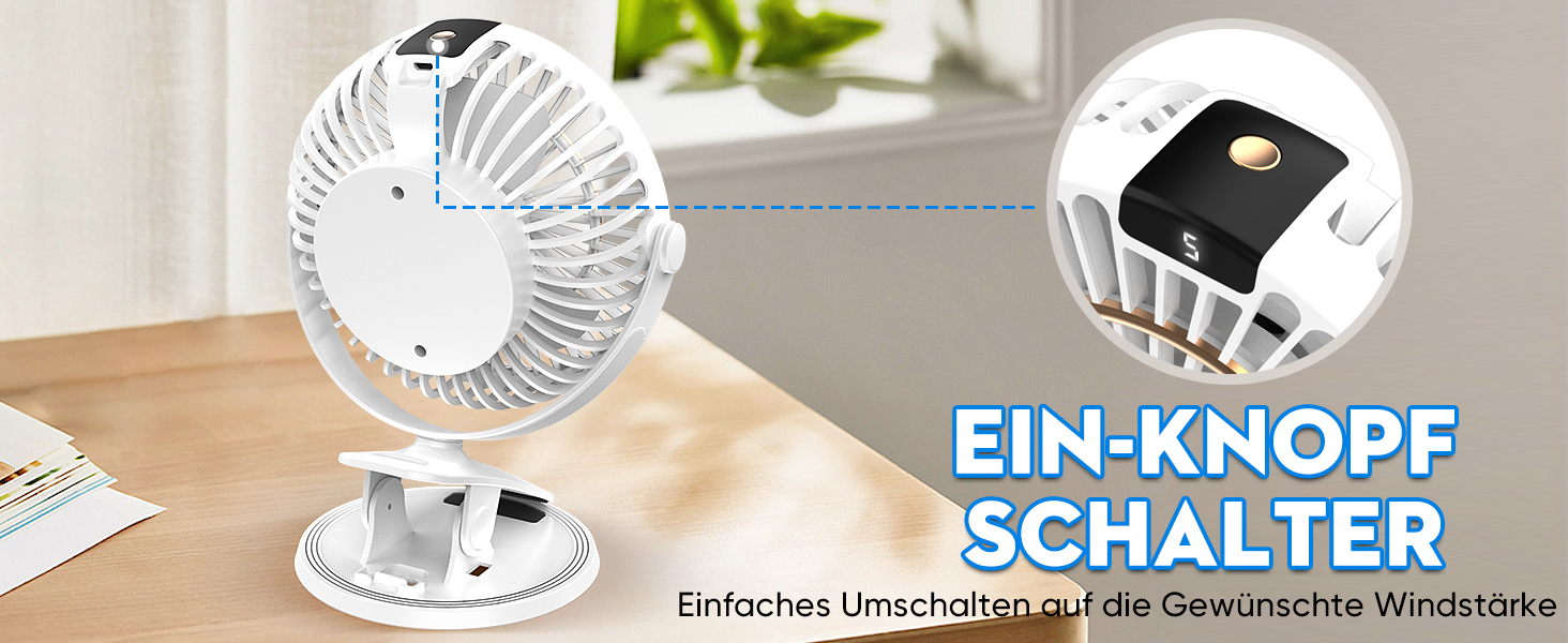 COZII Міні вентилятор на кліпсі USB, акумуляторний, тихий, 5 швидкостей, 720° оберт, 16 см, для дому, офісу, подорожей (білий)